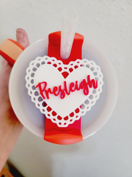 Personalized Lace Heart Valentine's Stanley Lid Topper