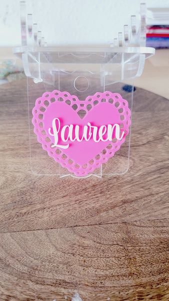 Personalized Lace Heart Valentine's Stanley Lid Topper