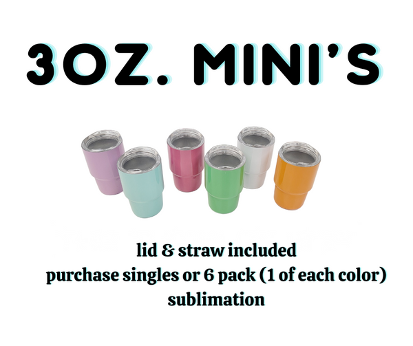3oz Mini Stainless Steel Tumbler, Single or 6 Pack