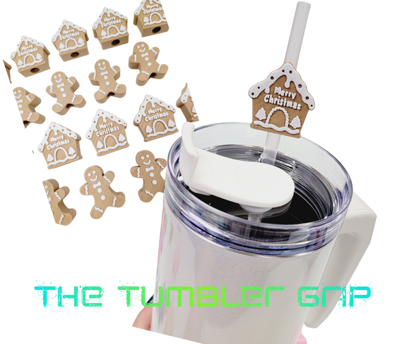 10 Piece Set Christmas Gingerbread BROWN Houses Straw Toppers
