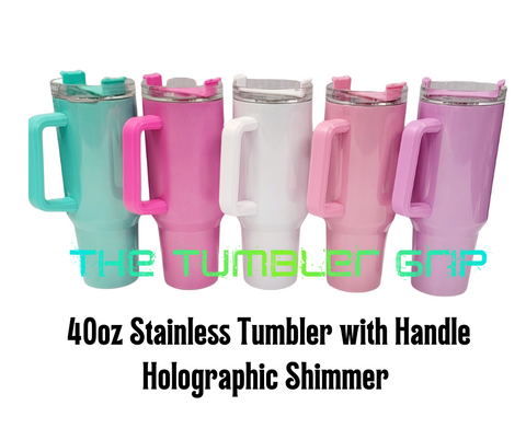 40 oz. Stainless Steel Tumbler with Handle, Holographic Shimmer, Sublimation
