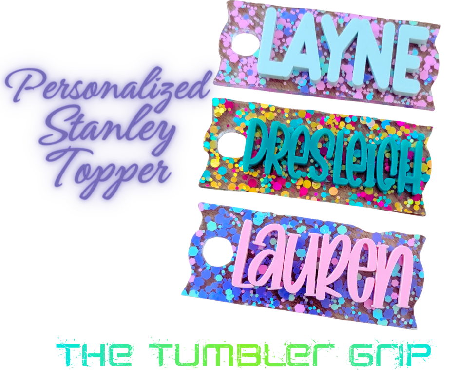 Personalized Glitter Acrylic Stanley Lid Topper / Standard Tag Style