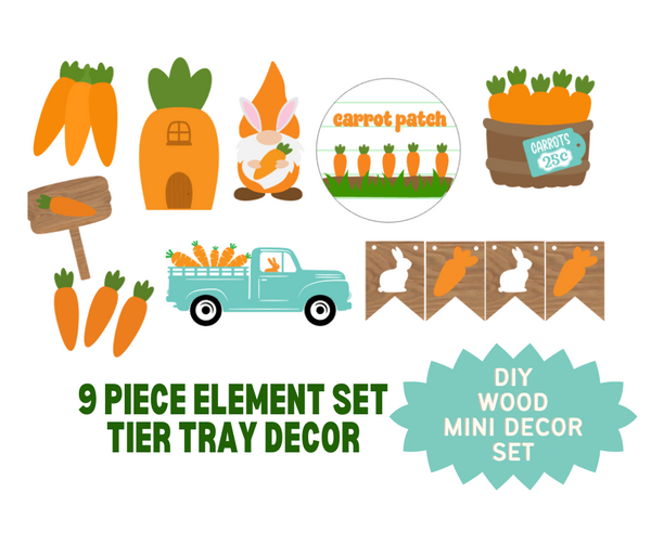 DIY Wood Blanks Easter Carrot Patch Tier Tray Decor Set