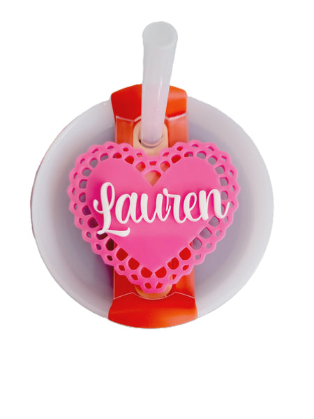 Personalized Lace Heart Valentine's Stanley Lid Topper