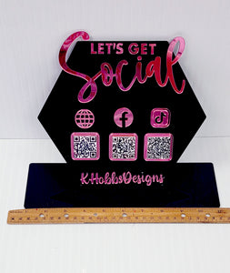 Hexagon "Let's Get Social" 3 QR Code Social Media Display for your Business