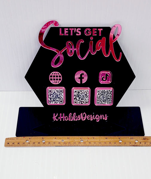 Hexagon "Let's Get Social" 3 QR Code Social Media Display for your Business