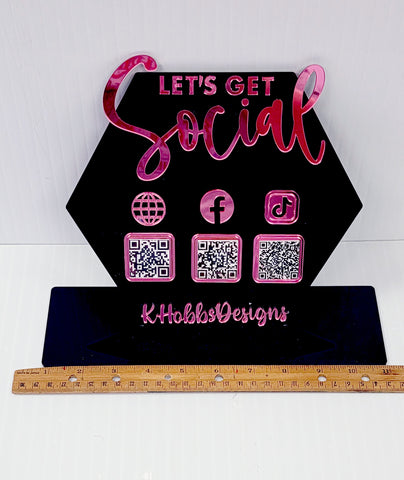 Hexagon "Let's Get Social" 3 QR Code Social Media Display for your Business