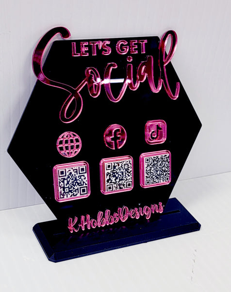 Hexagon "Let's Get Social" 3 QR Code Social Media Display for your Business