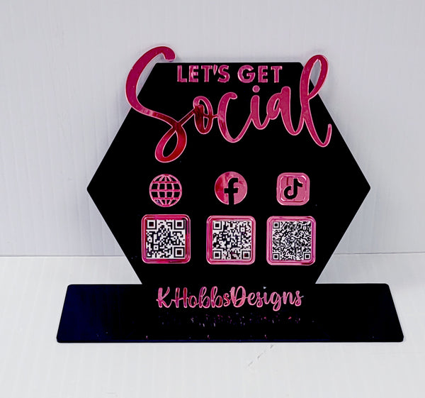 Hexagon "Let's Get Social" 3 QR Code Social Media Display for your Business