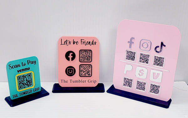 Two QR Code Social Media "Let's Be Friends" Acrylic Display