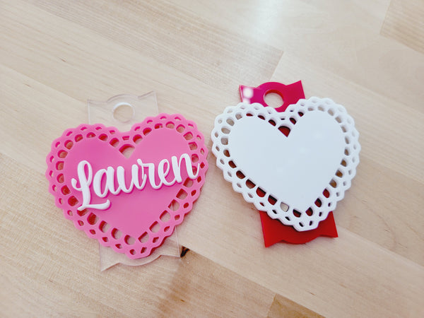 Personalized Lace Heart Valentine's Stanley Lid Topper