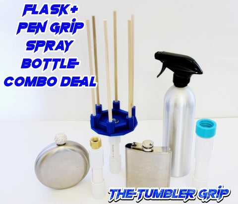 Combo Deal Flask + Spray Bottle + Pen Grip Combo DEAL - $5 Savings!